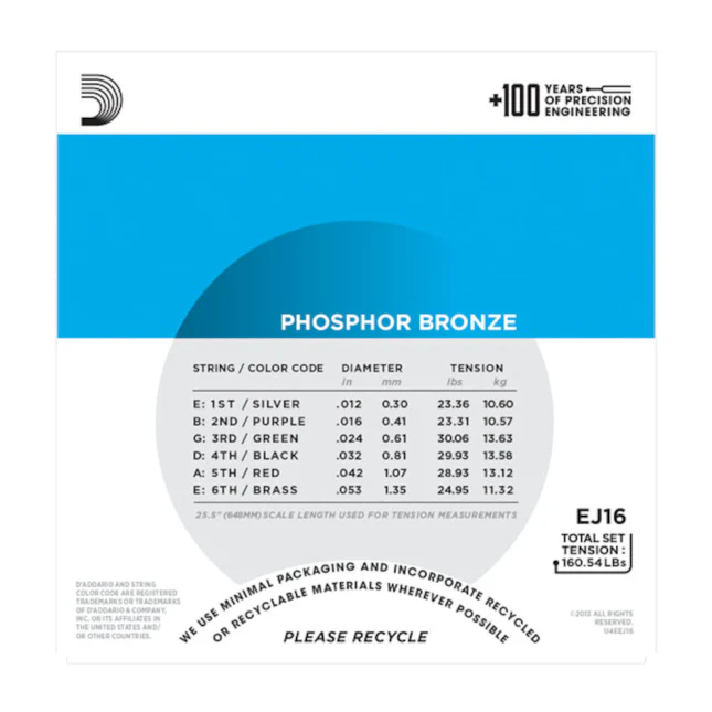 D'Addario EJ16-3D Phosphor Bronze Acoustic Guitar Strings, Light, 12-53 (3 PACK) - Image 2