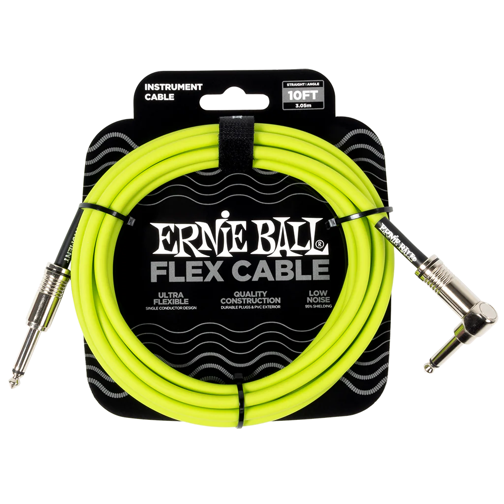 Ernie Ball FLEX Instrument Cable β 10ft Right Angle ~ Green
