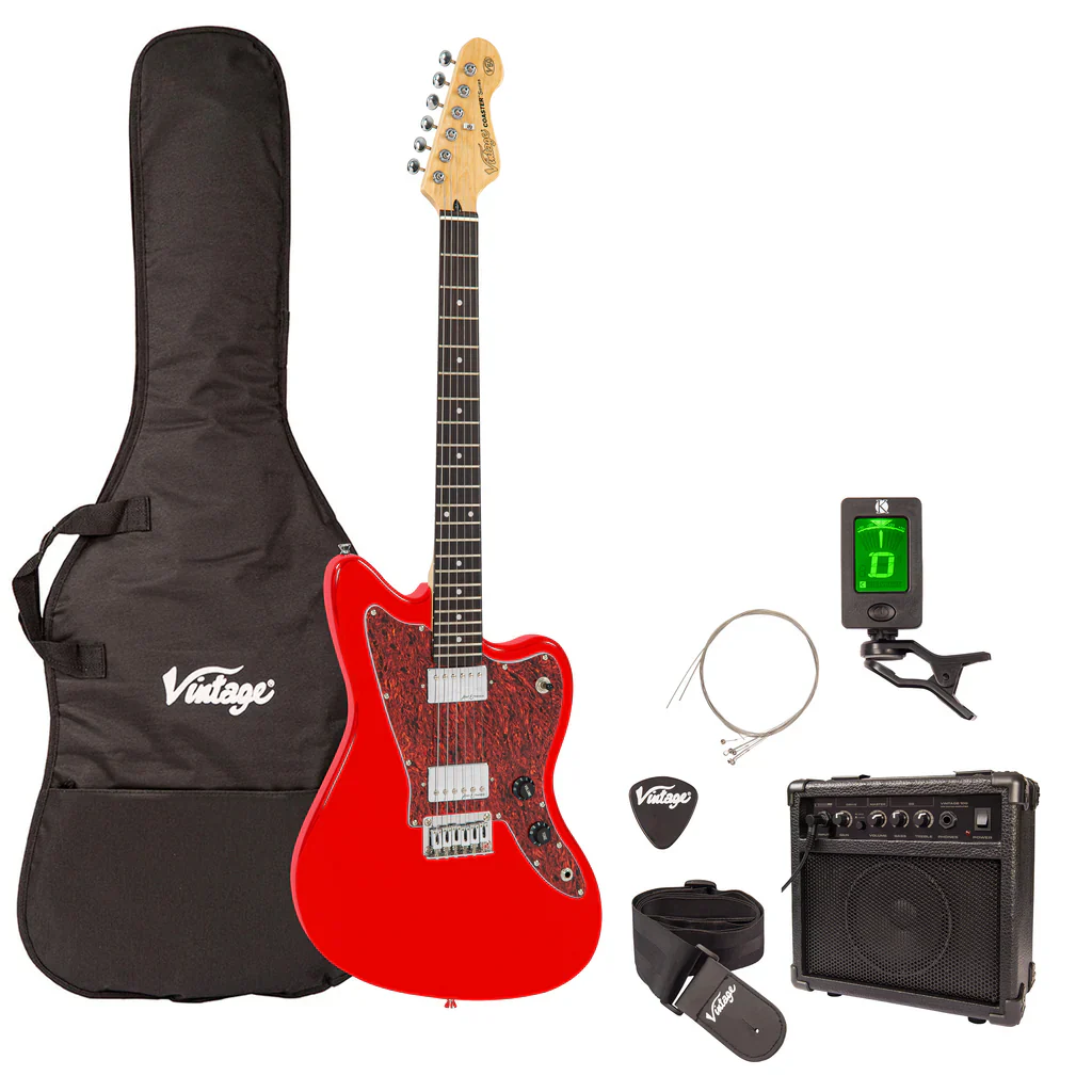 Vintage V50 Coaster Series Electric Guitar Pack Gloss Red